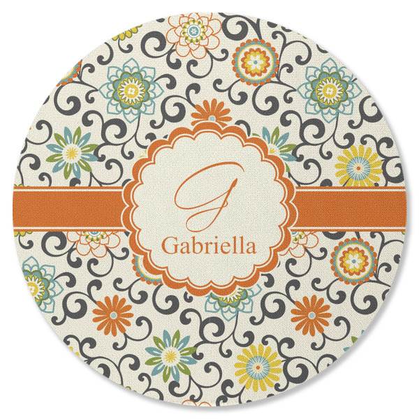 Swirls & Floral Round Coaster Rubber Back - Single