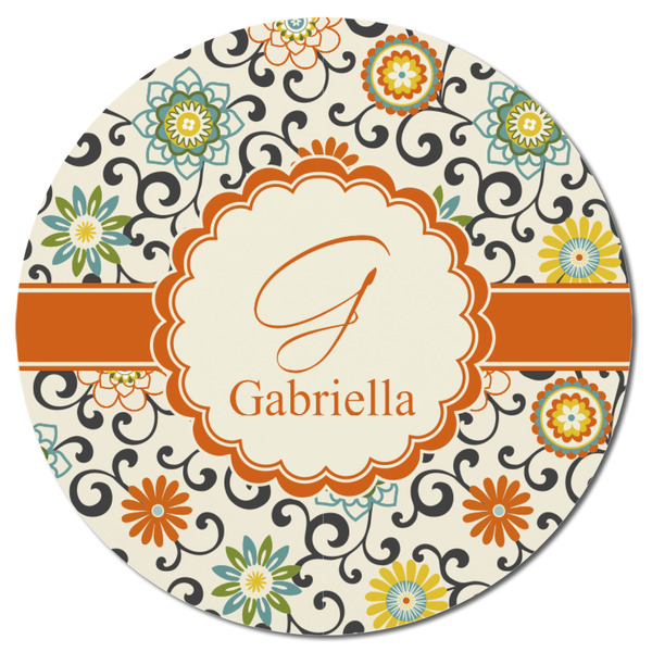 Swirls & Floral Round Fridge Magnet - FRONT