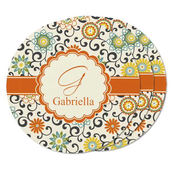 Swirls & Floral Round Fridge Magnet - THREE