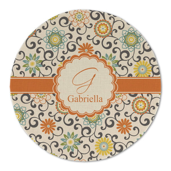 Swirls & Floral Round Linen Placemats - FRONT (Double Sided)