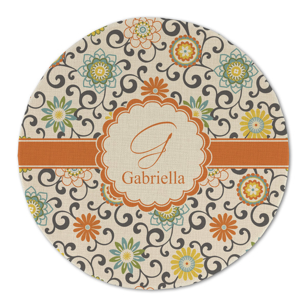 Custom Swirls & Floral Round Linen Placemat - Single Sided (Personalized)