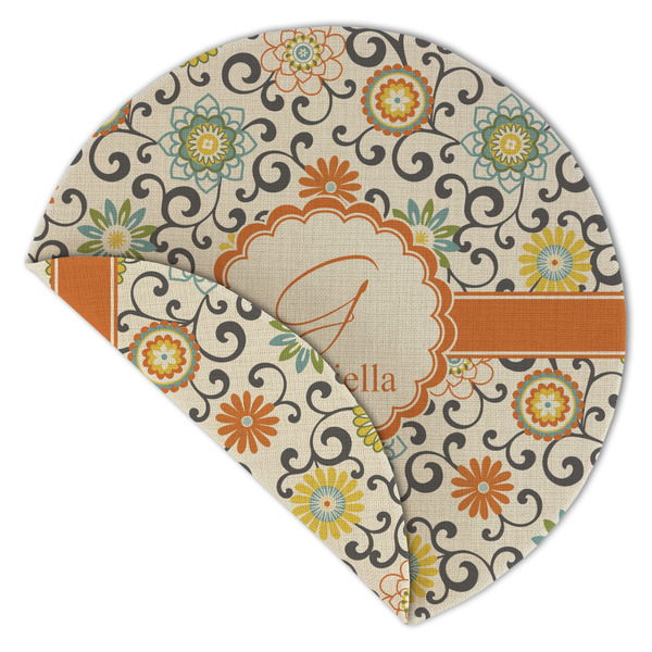 Swirls & Floral Round Linen Placemats - Front (folded corner double sided)