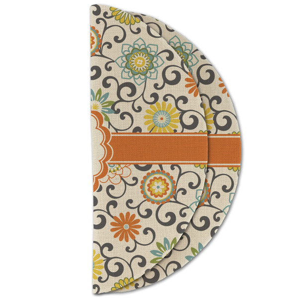Swirls & Floral Round Linen Placemats - HALF FOLDED (double sided)