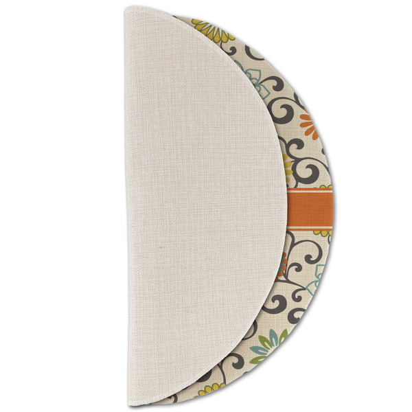 Swirls & Floral Round Linen Placemats - HALF FOLDED (single sided)