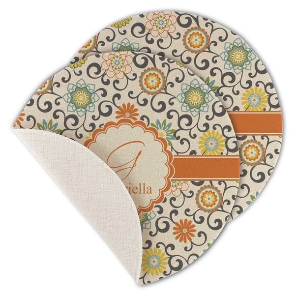 Swirls & Floral Round Linen Placemats - MAIN (Single Sided)