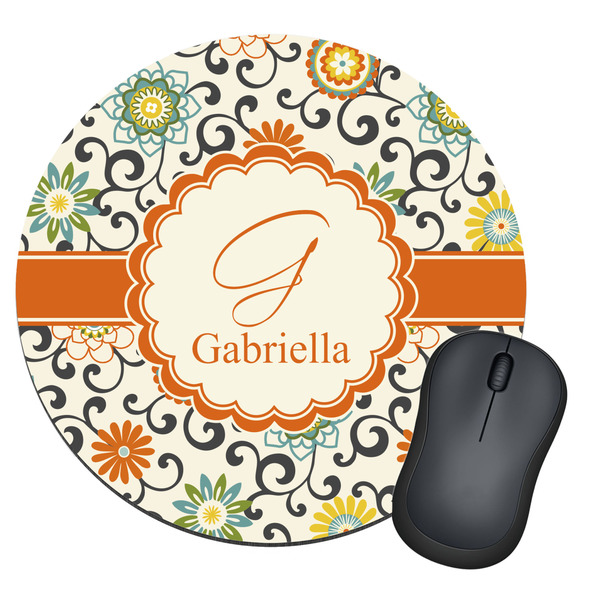 Custom Swirls & Floral Round Mouse Pad (Personalized)