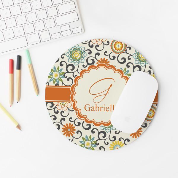 Swirls & Floral Round Mousepad - LIFESTYLE 2