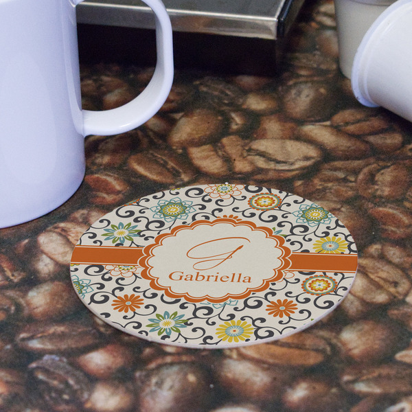 Swirls & Floral Round Paper Coaster - Front