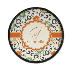 Swirls & Floral Iron On Round Patch w/ Name and Initial