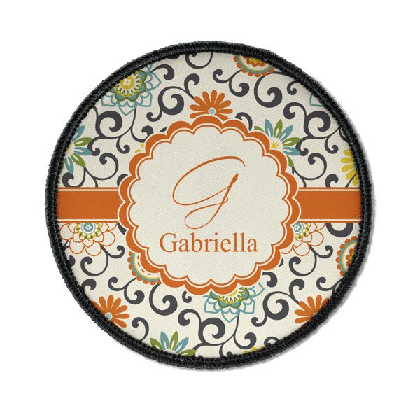 Custom Swirls & Floral Iron On Round Patch w/ Name and Initial