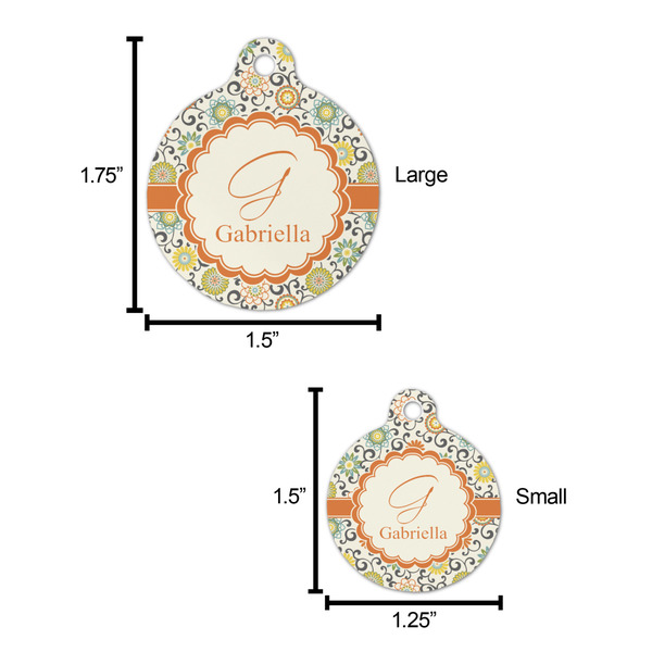 Swirls & Floral Round Pet ID Tag - Large - Comparison Scale