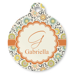 Swirls & Floral Round Pet ID Tag (Personalized)