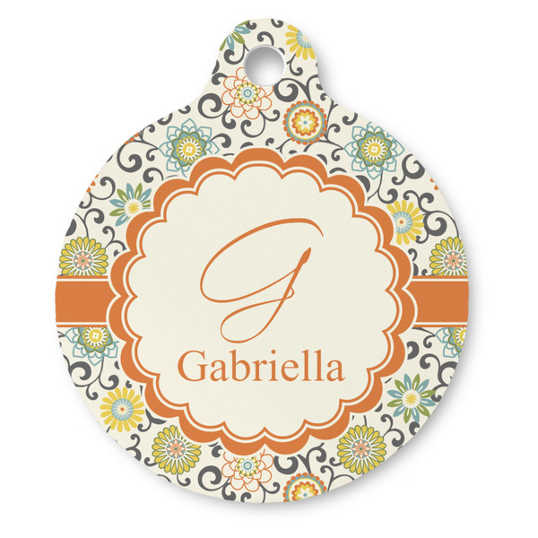 Custom Swirls & Floral Round Pet ID Tag - Large (Personalized)
