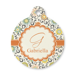Swirls & Floral Round Pet ID Tag - Small (Personalized)