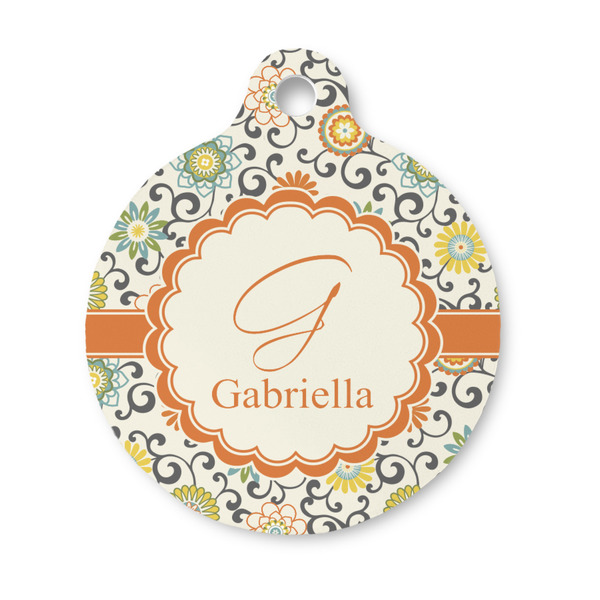Custom Swirls & Floral Round Pet ID Tag - Small (Personalized)