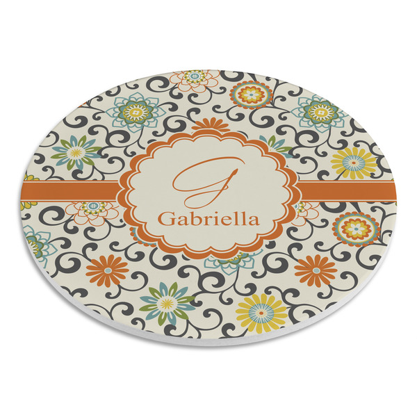 Swirls & Floral Round Stone Trivet - Angle View