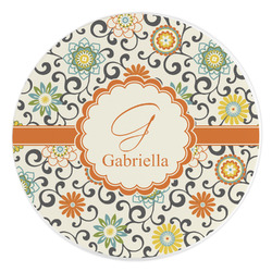 Swirls & Floral Round Stone Trivet (Personalized)