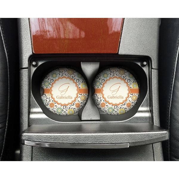 Swirls & Floral Sandstone Car Coaster - In Cup Holder