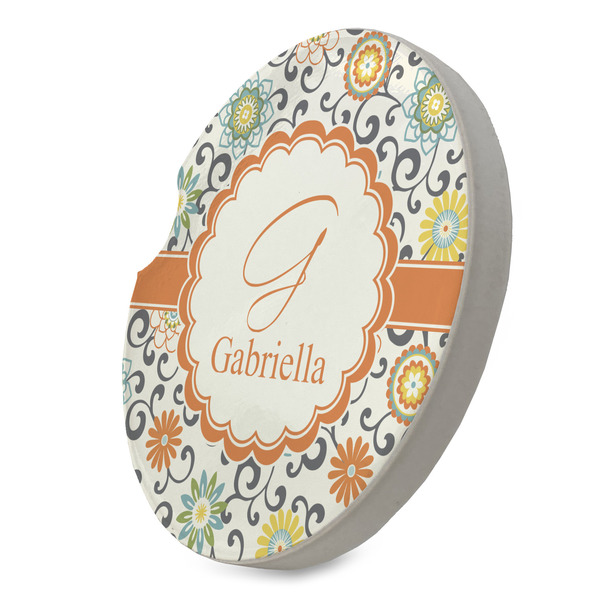 Swirls & Floral Sandstone Car Coaster - STANDING ANGLE