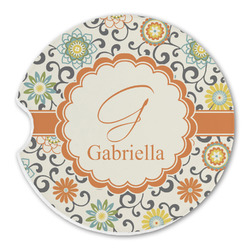 Swirls & Floral Sandstone Car Coaster - Single (Personalized)