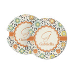 Swirls & Floral Sandstone Car Coasters (Personalized)