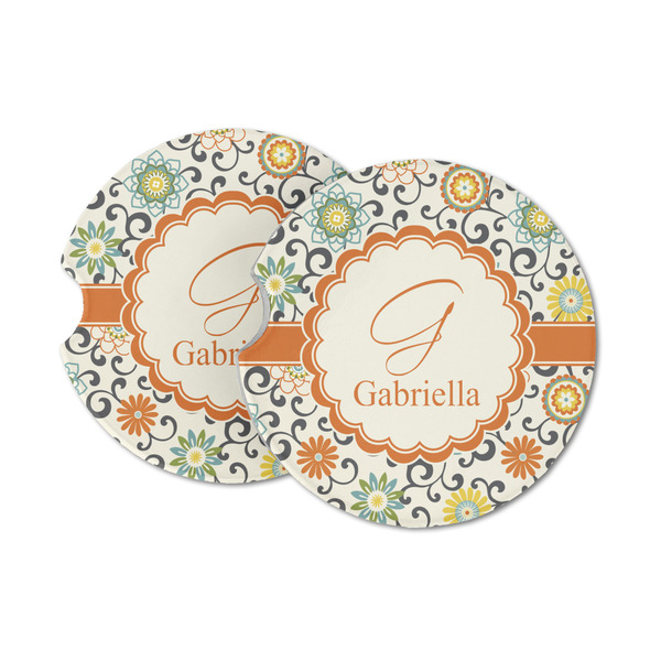 Custom Swirls & Floral Sandstone Car Coasters - Set of 2 (Personalized)