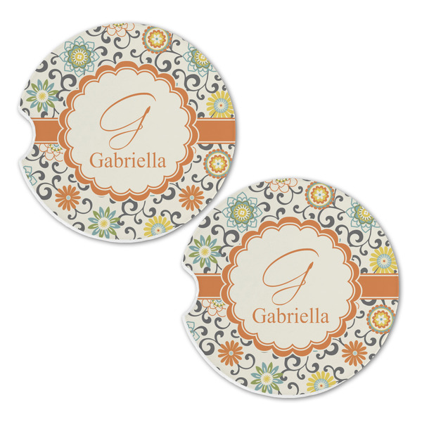 Swirls & Floral Sandstone Car Coasters - Set of 2