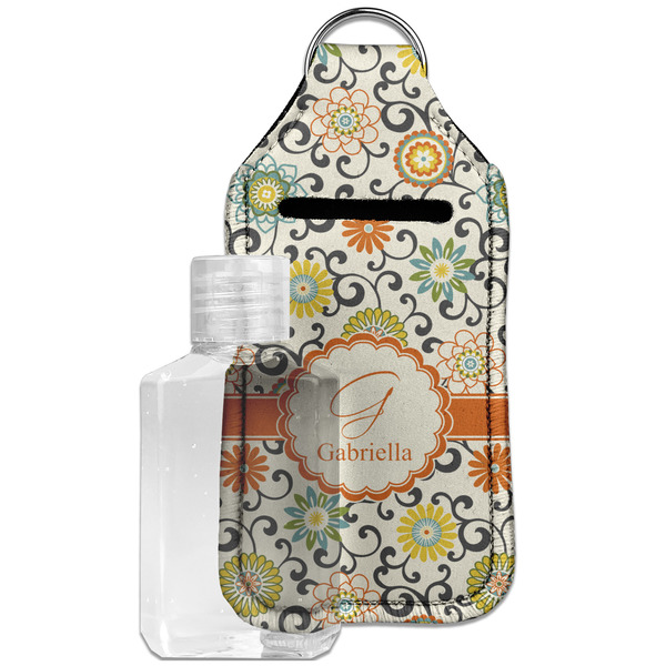 Custom Swirls & Floral Hand Sanitizer & Keychain Holder - Large (Personalized)