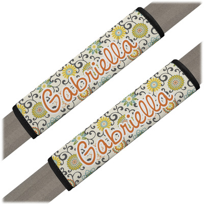 Swirls & Floral Seat Belt Covers (Set of 2) (Personalized)