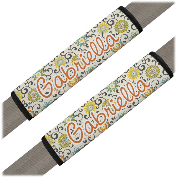 Custom Swirls & Floral Seat Belt Covers (Set of 2) (Personalized)