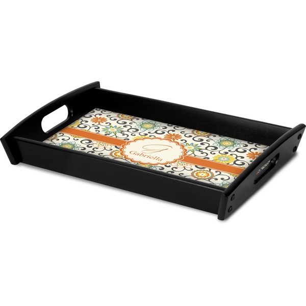 Swirls & Floral Serving Tray Black - Corner