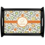 Swirls & Floral Black Wooden Tray - Small (Personalized)