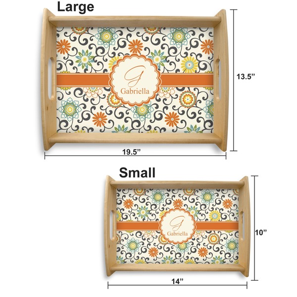 Swirls & Floral Serving Tray Wood Sizes