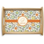 Swirls & Floral Natural Wooden Tray - Small (Personalized)