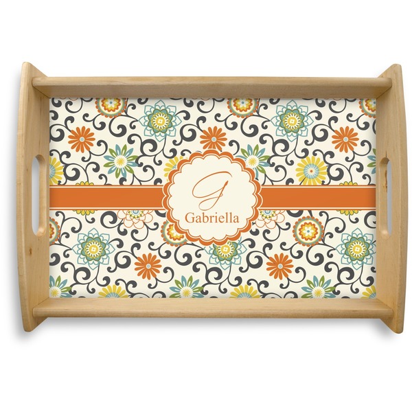 Custom Swirls & Floral Natural Wooden Tray - Small (Personalized)