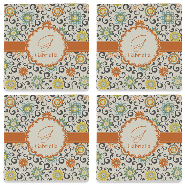 Swirls & Floral Set of 4 Sandstone Coasters - See All 4 View