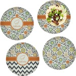 Swirls & Floral Set of 4 Glass Lunch / Dinner Plate 10" (Personalized)