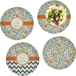Swirls & Floral Set of 4 Glass Lunch / Dinner Plate 10" (Personalized)