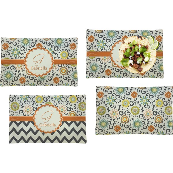 Swirls & Floral Set of Rectangular Dinner Plates