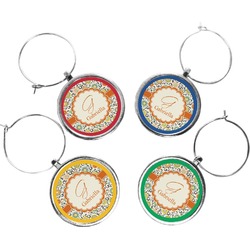 Swirls & Floral Wine Charms (Set of 4) (Personalized)