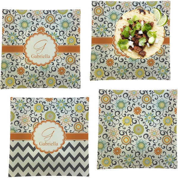 Swirls & Floral Set of Square Dinner Plates