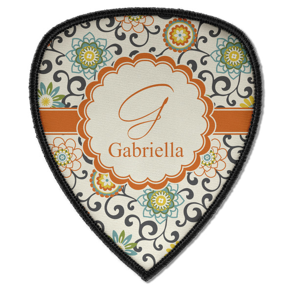 Custom Swirls & Floral Iron on Shield Patch A w/ Name and Initial