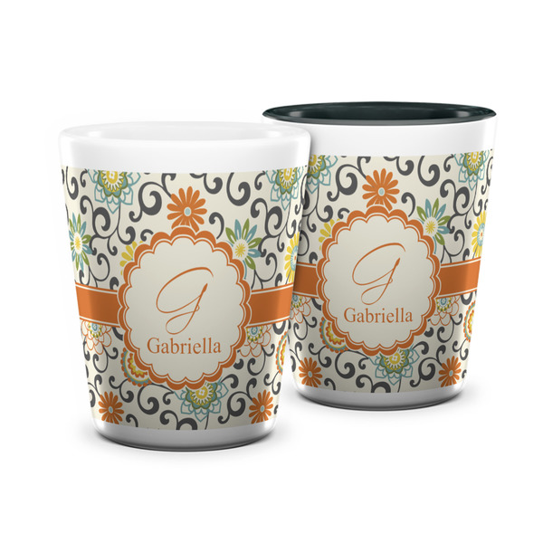 Custom Swirls & Floral Ceramic Shot Glass - 1.5 oz (Personalized)