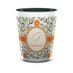 Swirls & Floral Ceramic Shot Glass - 1.5 oz - Two Tone - Single (Personalized)