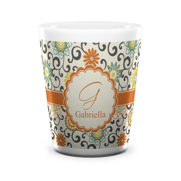 Swirls & Floral Shot Glass - White - FRONT