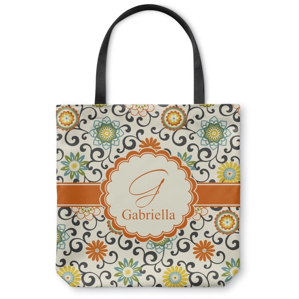 Custom Swirls & Floral Canvas Tote Bag - Medium - 16"x16" (Personalized)