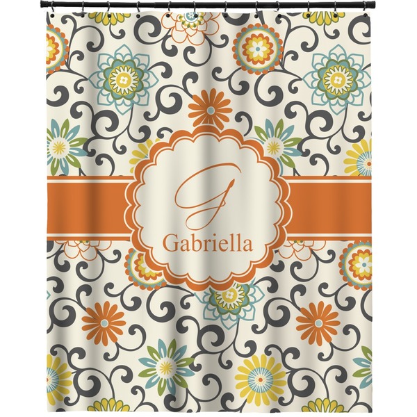 Custom Swirls & Floral Extra Long Shower Curtain - 70"x84" (Personalized)