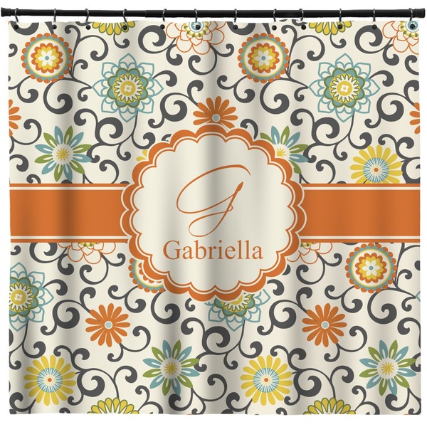 Custom Swirls & Floral Shower Curtain - 71" x 74" (Personalized)