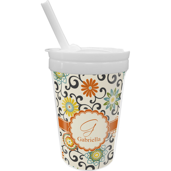 Custom Swirls & Floral Sippy Cup with Straw (Personalized)