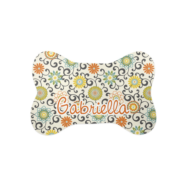 Custom Swirls & Floral Bone Shaped Dog Food Mat (Small) (Personalized)